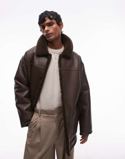 Topman - Pilotenjack met kraag van imitatieschapenvacht in bruin - view 1
