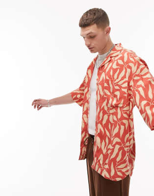 Topman Pink Leaf Printed Shirt In Multi-white