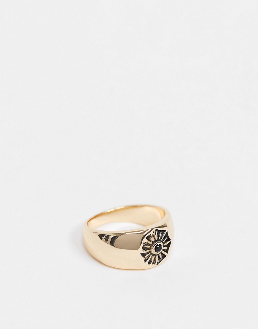 Topman Pinky Ring With Floral Indent In Gold-silver