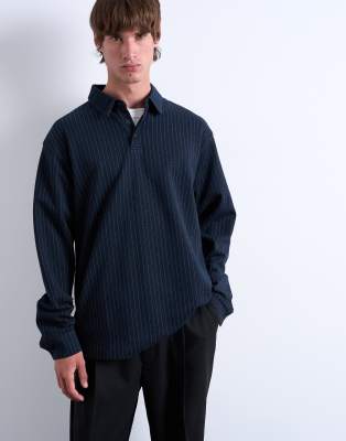 Topman Pinstripe Button Through Polo In Multi