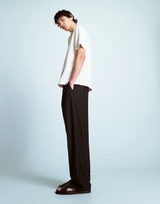 TOPMAN PINSTRIPE WIDE LEG PANTS 