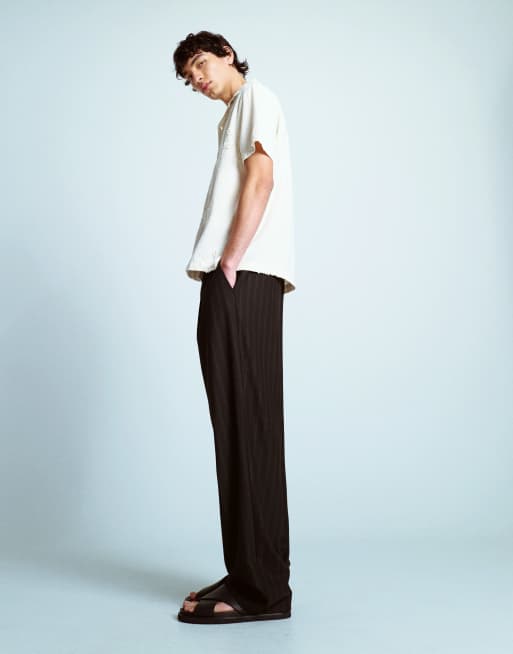 Topman pinstripe wide leg trousers in black