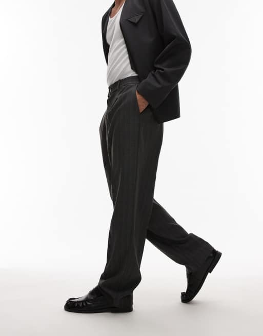 Topman pinstripe wide leg pants in light grey
