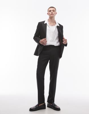 asos Topman pinstripe wool blend suit in charcoal