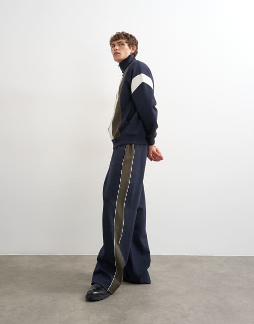 Topman - Piqué trainingstop en joggingbroek met panelen in marineblauw, 3 van 3