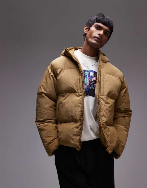 Topman Piumino con cappuccio color senape testurizzato