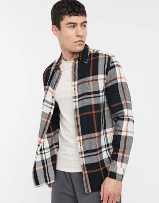 Topman plaid shirt in gray, black, and orange-multi