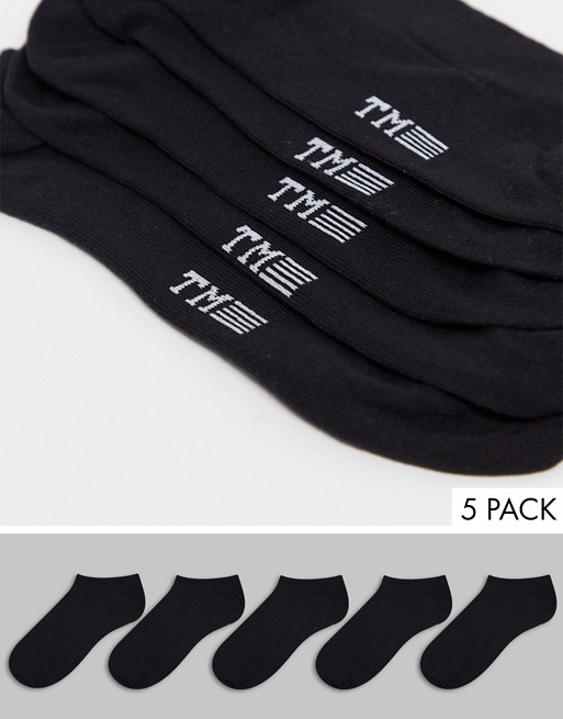 Topman plain trainer socks in black 5 pack