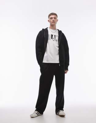 Topman pleat front straight leg jogger in black