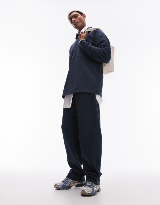Topman pleat front straight leg trackies in navy, 4 of 5