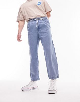 Topman pleat front taper jeans in mid wash | ASOS