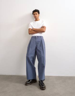 Topman Pleated Balloon Canvas Pants With Seam Detailing In Blue