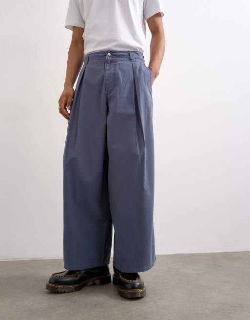 Topman pleated balloon fit canvas trouser with seam detail in blue, 4 of 5