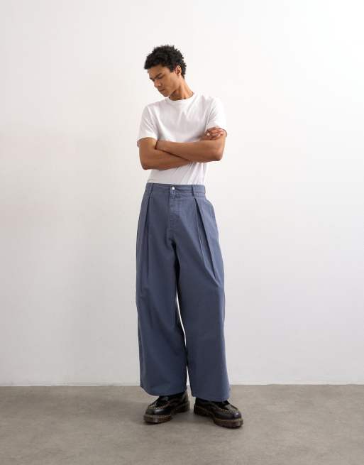 Topman pleated balloon fit canvas trouser with seam detail in blue, 5 of 5