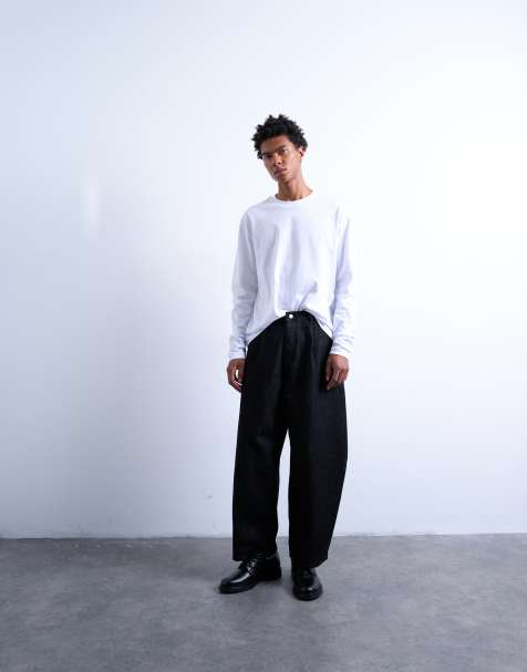 Topman pleated barrel jeans in raw black - view 1
