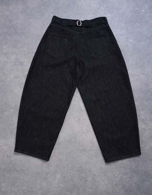 Topman pleated barrel jeans in raw black