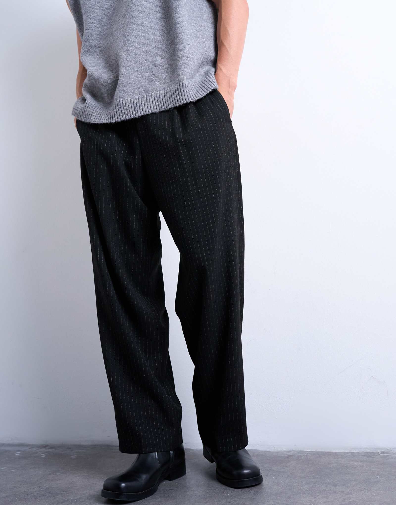 Широкие брюки в складку Topman в черную полоску