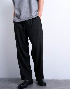 Pleated wide leg trouser in black pinstripe