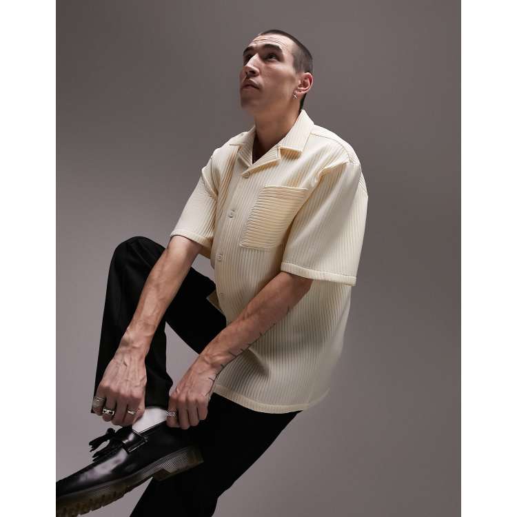 Topman plisse short sleeve shirt in ecru | ASOS