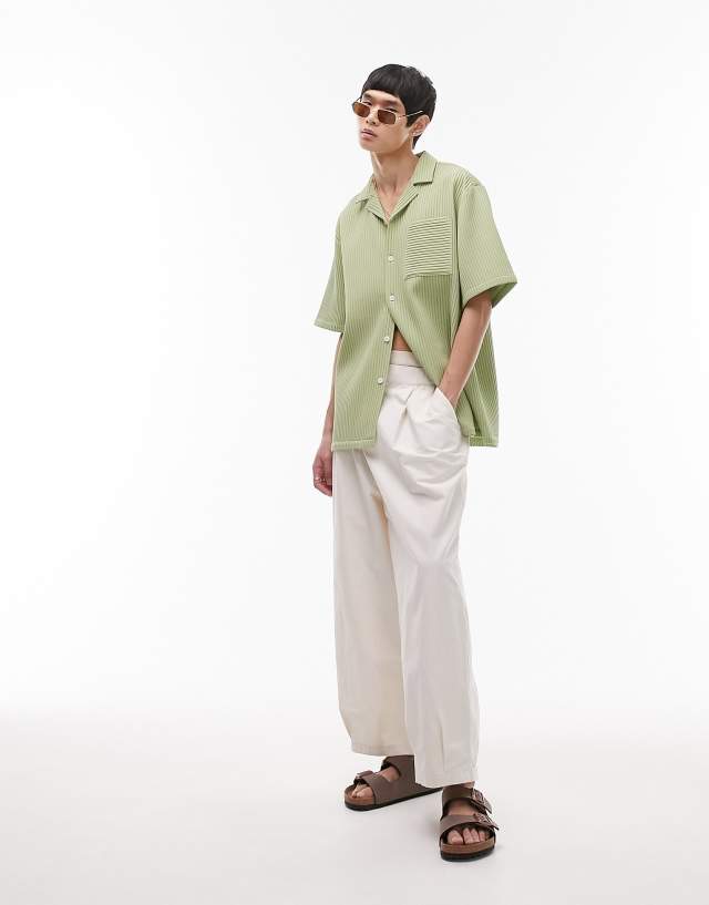 Topman plisse short sleeve shirt in sage