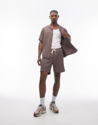Topman plisse shorts in brown (part of a set)