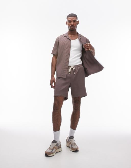 Topman - Plisserede shorts i brun - Del af sæt