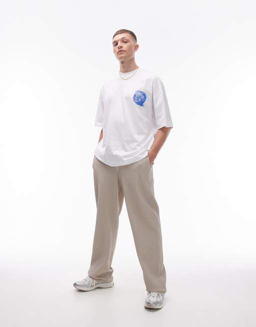 Topman – Plissierte Hose in Stein mit weitem Bein, Kombiteil
