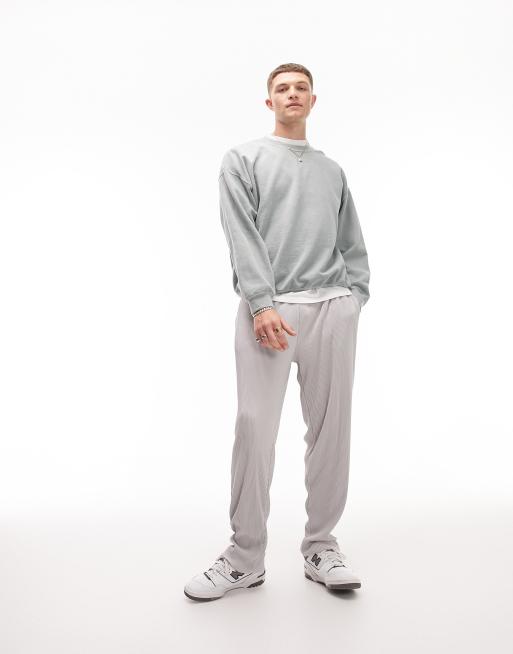 Topman – Plissierte, schmal zulaufende Hose in Hellgrau