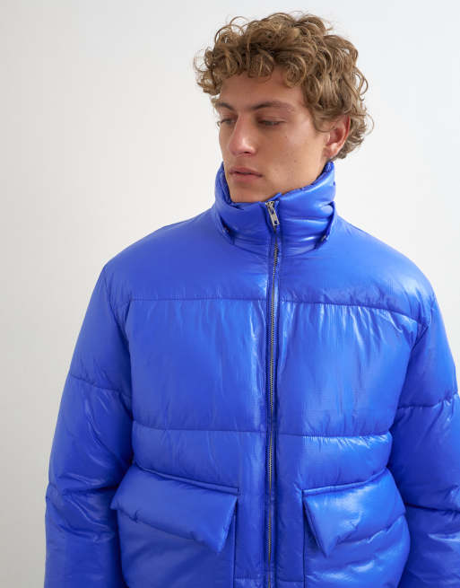 Topman plumífero texturizado con capucha desmontable en azul cobalto, 3 de 5