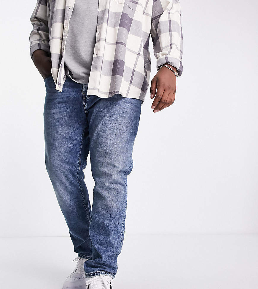 Topman Plus – Essential – Jeans mit schmalem Schnitt in mittlerer Waschung-Blau