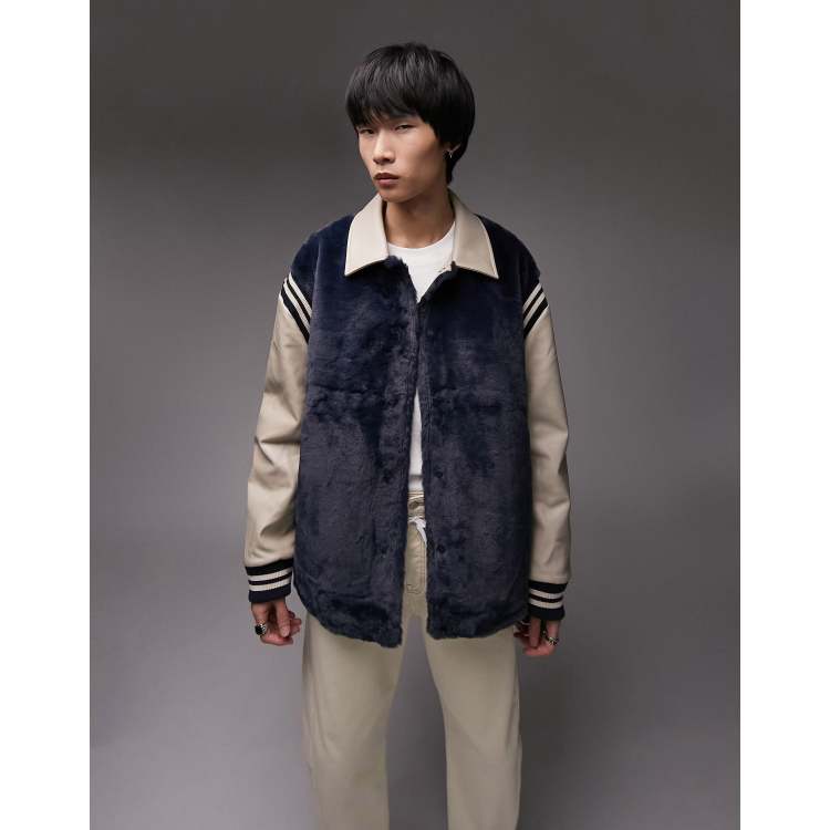 Men's Sherpa-Lined Varsity Bomber Jacket