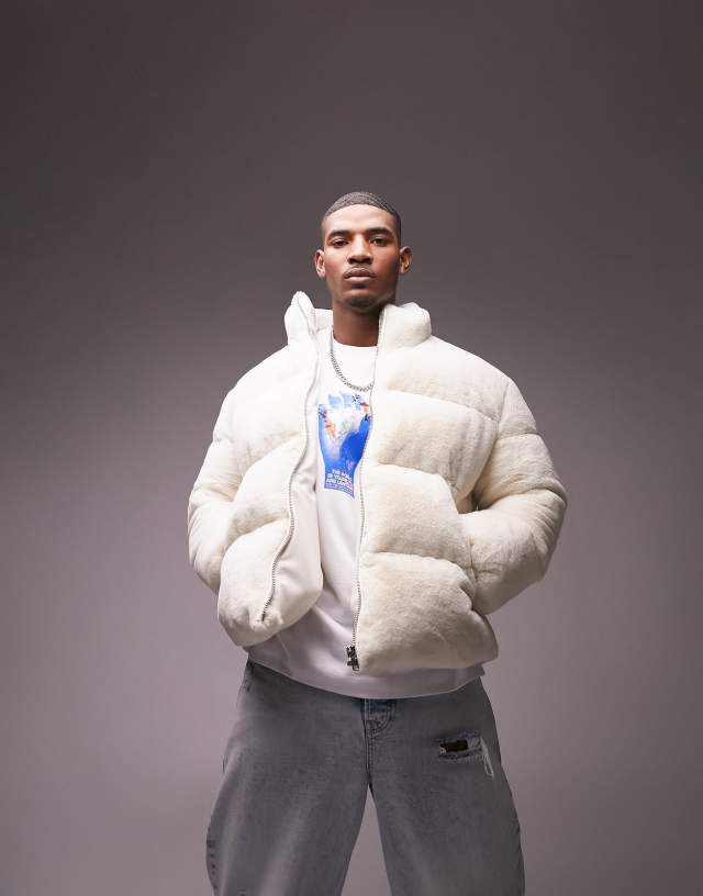 Topman - plush puffer in white