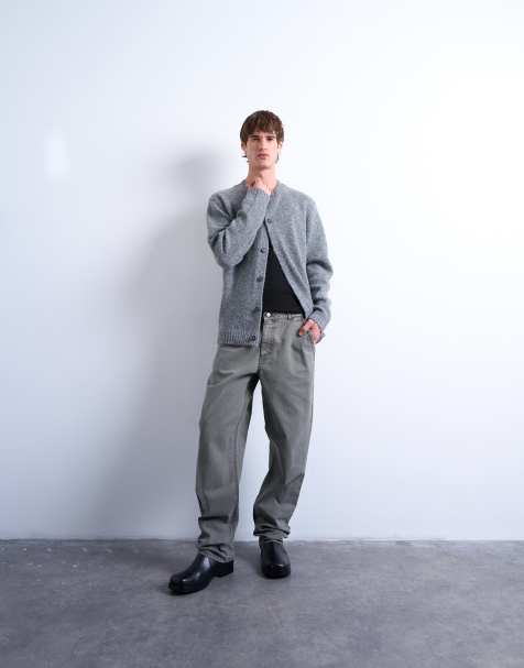 Topman straight fit canvas trouser in khaki