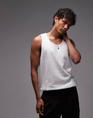 pointelle tank top in ecru-White