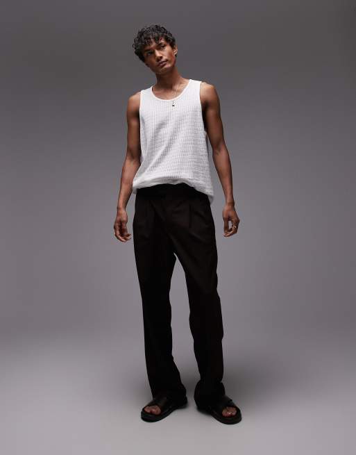 Topman pointelle tank top in ecru