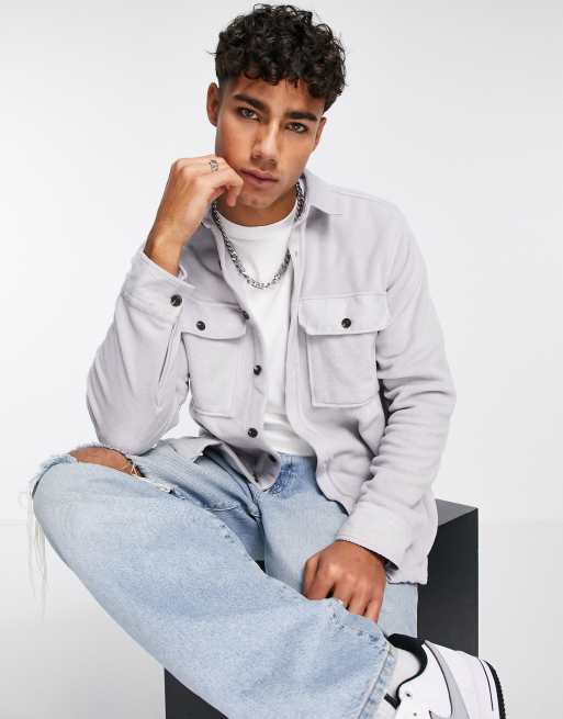 Topman polar fleece overshirt in grey | ASOS