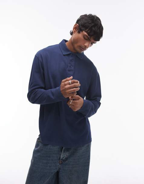 Topman - Polo a maniche lunghe blu navy slavato - view 1