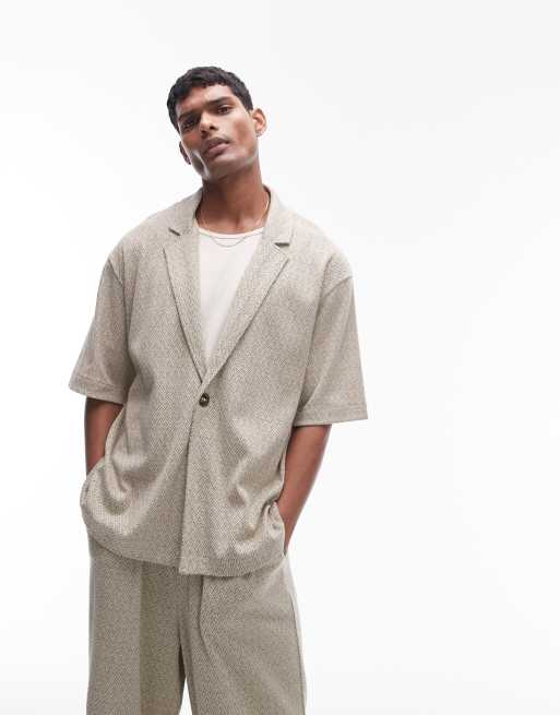 Topman - Polo a portafoglio oversize in jersey verde salvia testurizzato jacquard