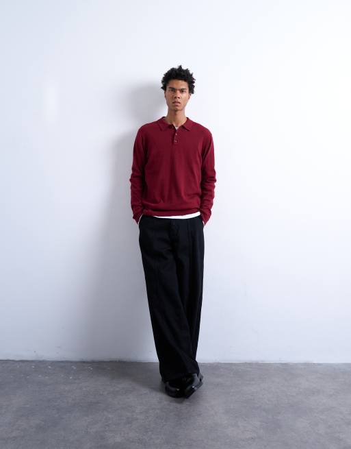 Topman - Polo basic in maglia bordeaux con bottoni, 2 di 5