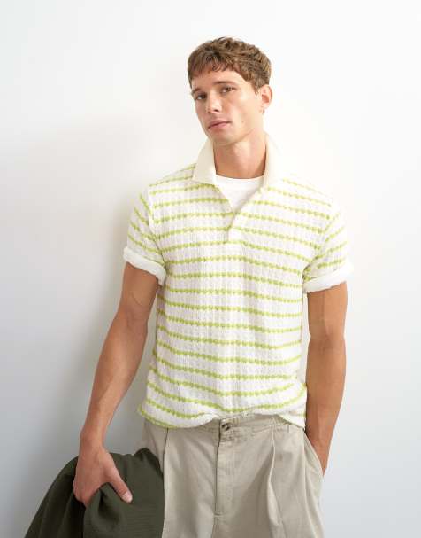 Topman - Polo classique en maille crochetée à rayures - Écru - view 1