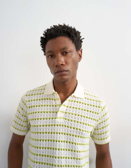 Topman - Polo color crudo a rayas de corte clásico de croché