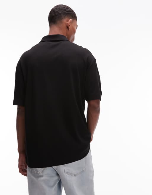 Topman - Polo comoda premium nera con zip corta, 2 di 4