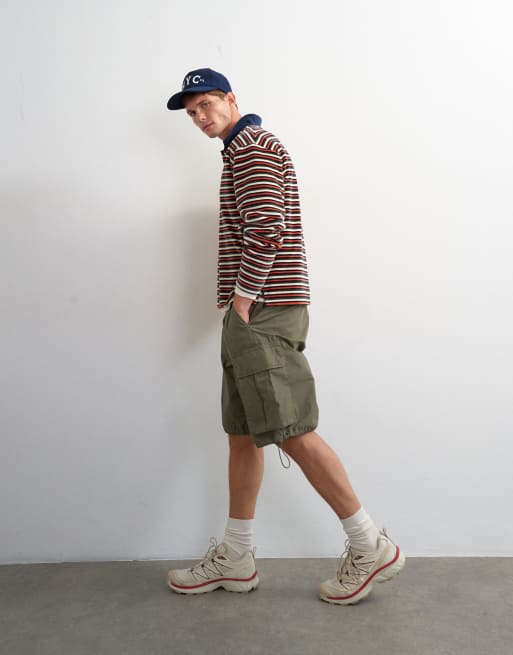 Topman - Polo corto azul marino a rayas holgado de velour, 3 de 5