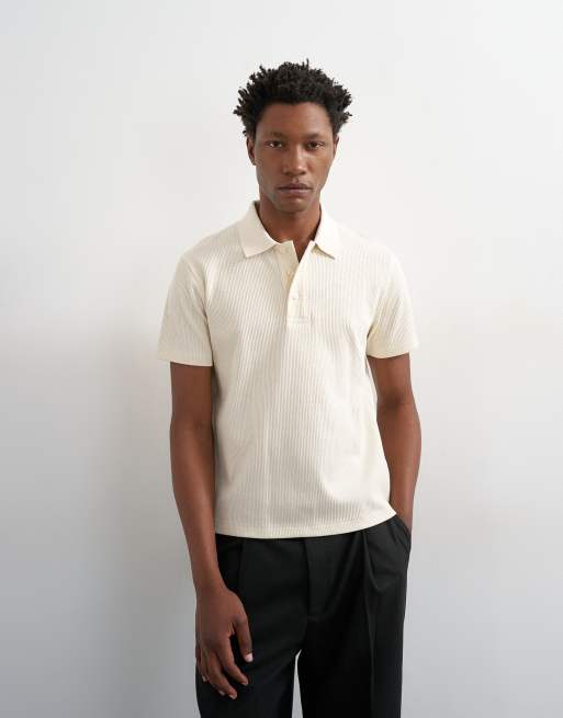 Topman - Polo corto color crema de canalé 