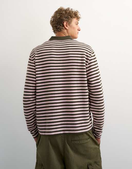 Topman - polo cropped de corte holgado con acabado cepillado y raya rosa, 5 de 5