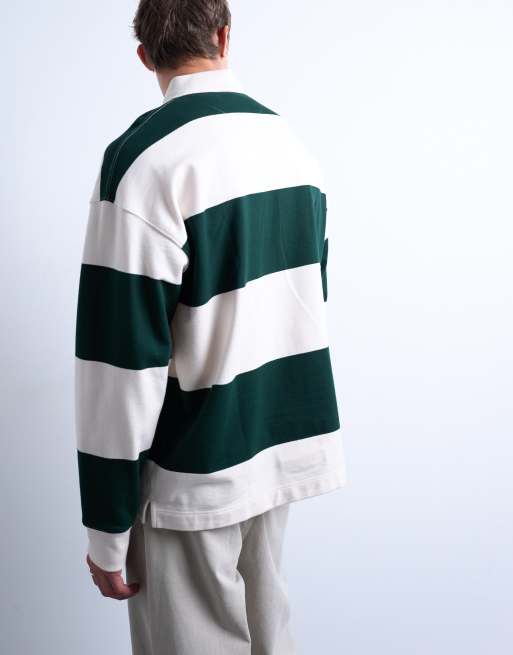 Topman - Polo da rugby oversize a righe verde scuro, 5 di 5
