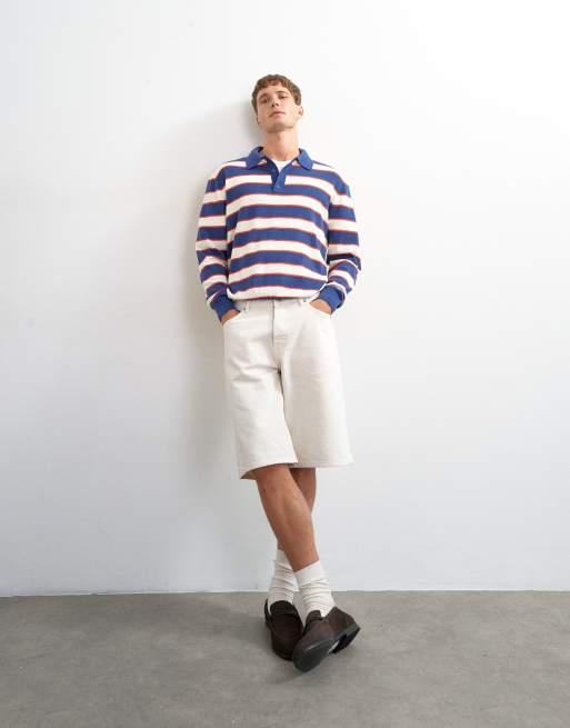 Topman - polo de punto a rayas de corte estándar en azul marino, 3 de 5