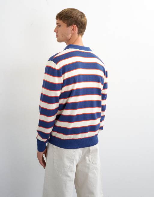 Topman - polo de punto a rayas de corte estándar en azul marino, 4 de 5