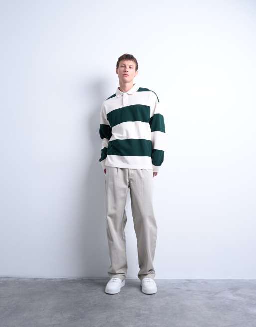 Topman - Polo de rugby oversize à rayures - Vert foncé, 2 de 5