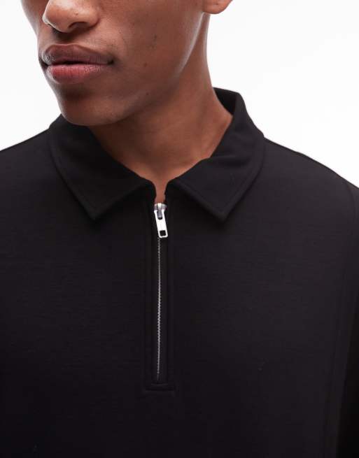 Topman - Polo décontracté de qualité supérieure avec col zippé - Noir, 3 de 4